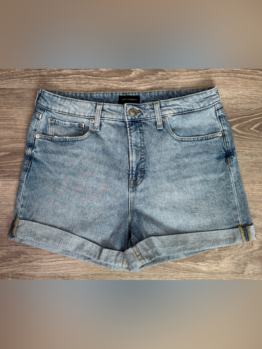 High-Rise Light Blue Rolled Hem Denim Shorts - Women